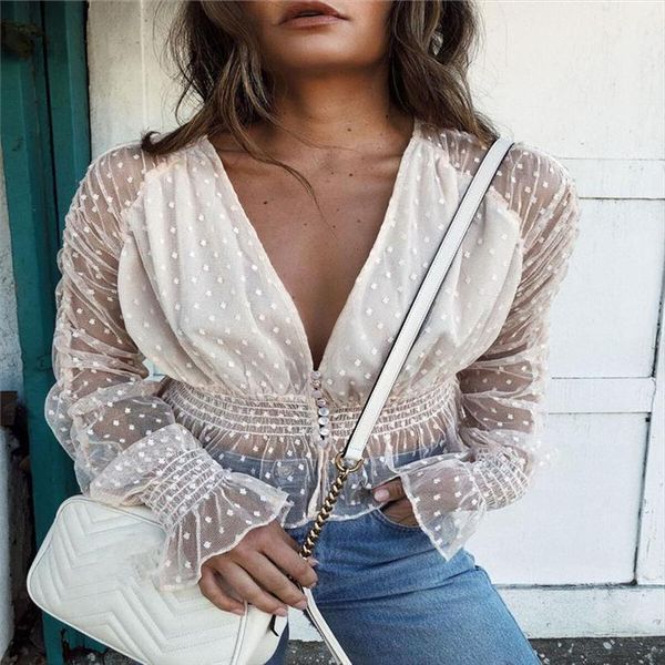women puff sleeve polka dot applique casual loose see through shirt blouse shirt women summer see through blouse shirt, White
women puff sleeve polka dot applique casual loose see through shirt blouse shirt women summer see through blouse shirt, White