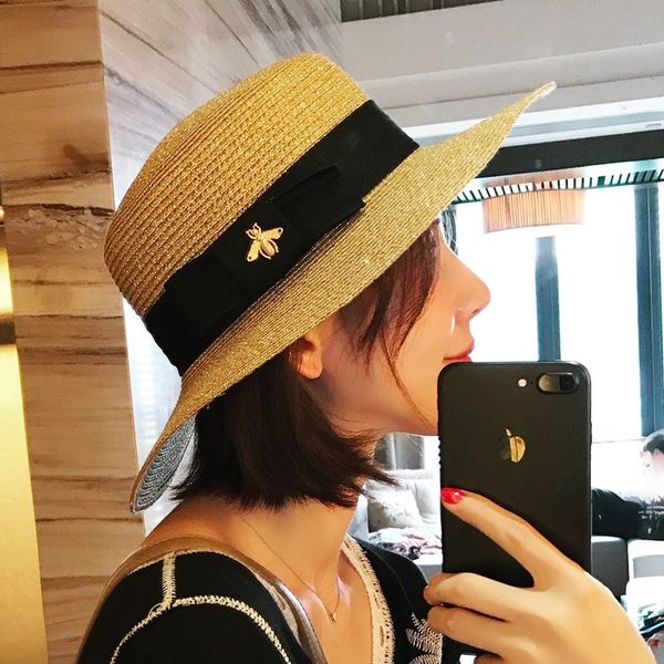 summer golden woven straw little bee lady wide brim cap straw hat flat cap sunscreen outdoor sunshade flat hat, Blue;gray
summer golden woven straw little bee lady wide brim cap straw hat flat cap sunscreen outdoor sunshade flat hat, Blue;gray