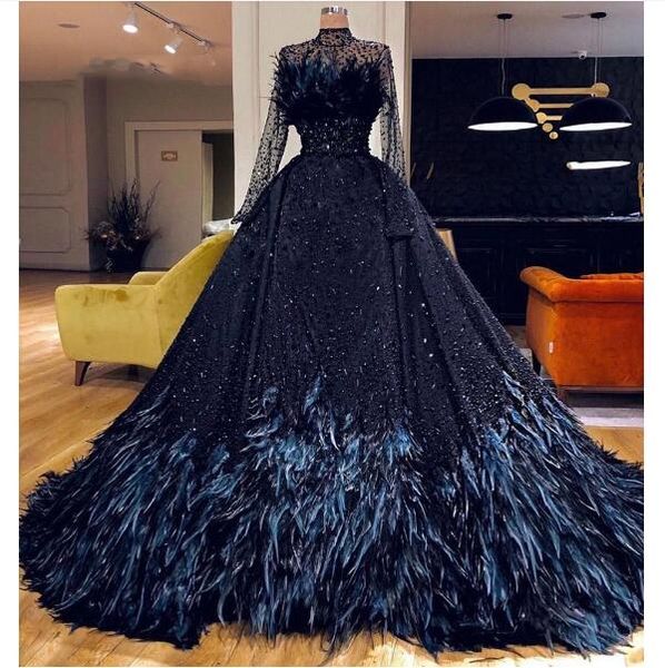 navy blue crystal beaded evening dresses with feather illusion high neck long sleeves saudi arabic prom gowns robe de soiree, Red
navy blue crystal beaded evening dresses with feather illusion high neck long sleeves saudi arabic prom gowns robe de soiree, Red
