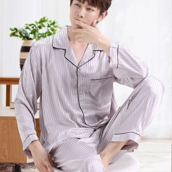 men's ice silk long sleeve thin pajamas pajamas korean cardigan striped spring and autumn casual home wear men's silk suit summer, Black;brown
men's ice silk long sleeve thin pajamas pajamas korean cardigan striped spring and autumn casual home wear men's silk suit summer, Black;brown