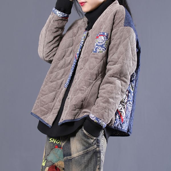 2020 female new autumn and winter korean style literary diamond shape corduroy stitching cotton loose short outerwear, Black;brown
2020 female new autumn and winter korean style literary diamond shape corduroy stitching cotton loose short outerwear, Black;brown