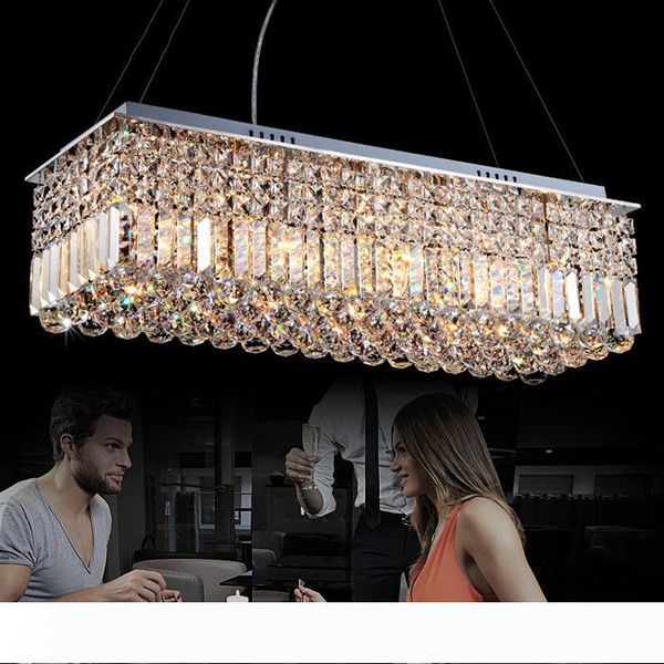 Indoor Crystal Droplight Modern Contemporary Rectangle Rain Drop Crystal Chandelier For Dining Room Suspension Lamp Lighting Fixture