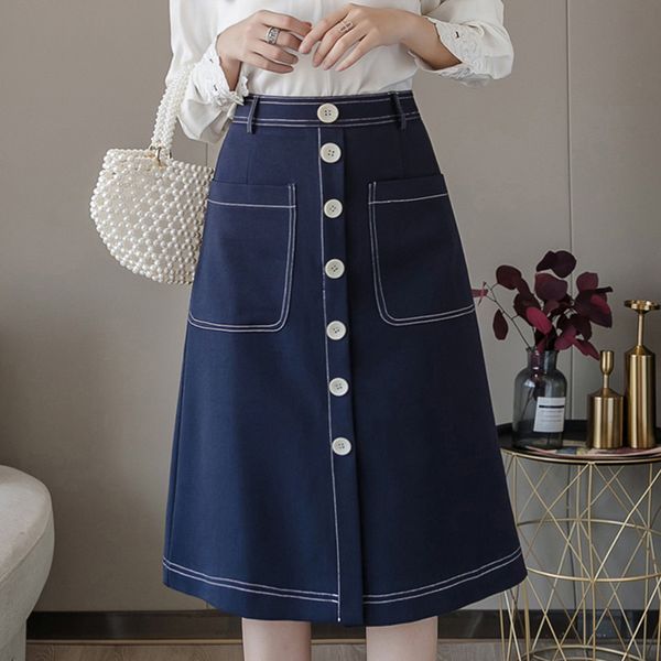 women casual a-line hit color mid skirt lady high waist single breasted office lady slim skirt pockets mid new 2020 summer, Black
women casual a-line hit color mid skirt lady high waist single breasted office lady slim skirt pockets mid new 2020 summer, Black