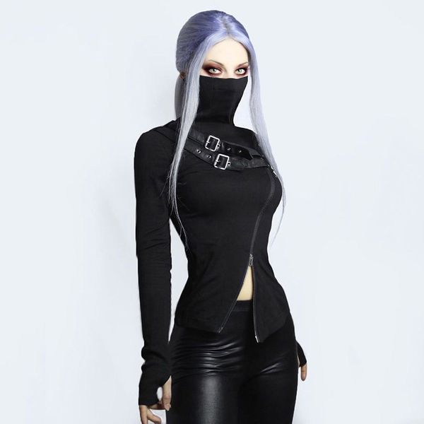 autumn winter gothic style t-shirts punk black long sleeve turtleneck tee bodycon zipper and belt front patchwork women, White
autumn winter gothic style t-shirts punk black long sleeve turtleneck tee bodycon zipper and belt front patchwork women, White
