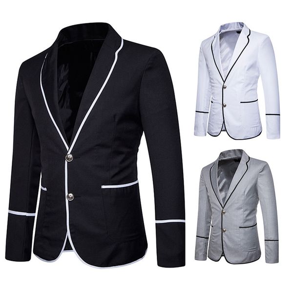 blazer men new fashion trend preppy single row two-button contrast color casual slim mens blazer jacket, White;black
blazer men new fashion trend preppy single row two-button contrast color casual slim mens blazer jacket, White;black