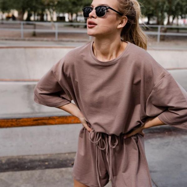 2020 autumn women's fashion solid color casual suits 5-point sleeve o-neck sports suit loose fitness tracksuits #3, White;black
2020 autumn women's fashion solid color casual suits 5-point sleeve o-neck sports suit loose fitness tracksuits #3, White;black