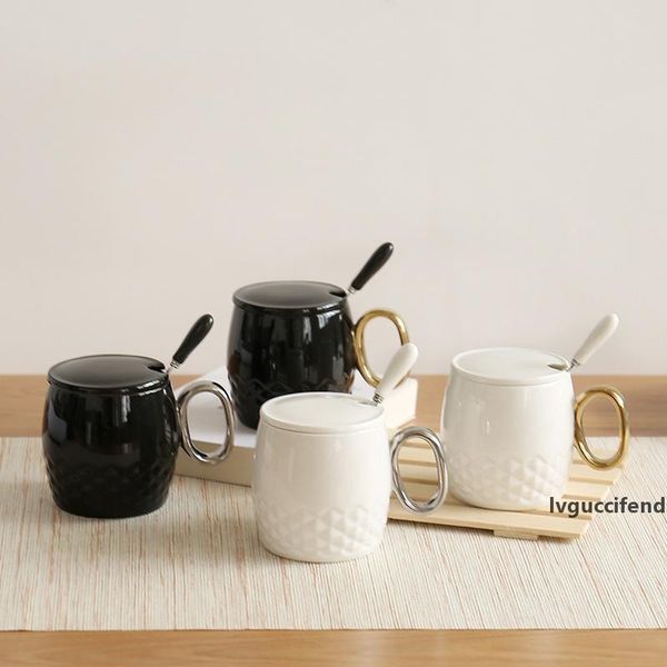 gold handle ceramic creative fashion coffee mug with cover spoon couple home travel cup t200506
gold handle ceramic creative fashion coffee mug with cover spoon couple home travel cup t200506