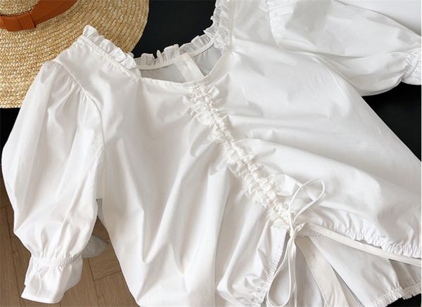 aunt luxi drawstring ruffled shirt female short sleeve 2020 new summer design sense niche pleated bubble sleeve top, White
aunt luxi drawstring ruffled shirt female short sleeve 2020 new summer design sense niche pleated bubble sleeve top, White