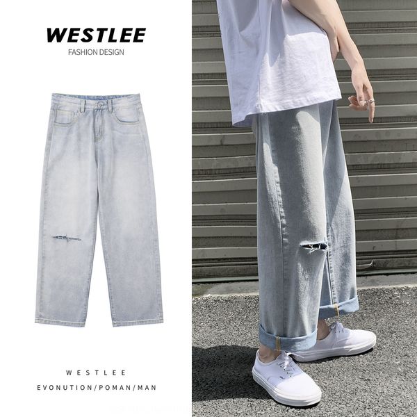summer men's fashion brand hole straight jeans and jeans pants trendy youth drop feeling loose wide leg dad pants, Blue
summer men's fashion brand hole straight jeans and jeans pants trendy youth drop feeling loose wide leg dad pants, Blue