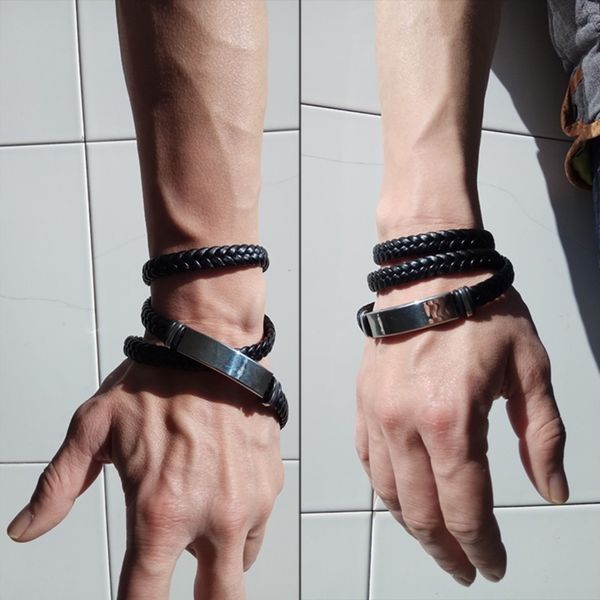 fashion stainless steel charm black men bracelet leather genuine braided punk rock bangles jewelry accessories friend, Golden;silver 
fashion stainless steel charm black men bracelet leather genuine braided punk rock bangles jewelry accessories friend, Golden;silver