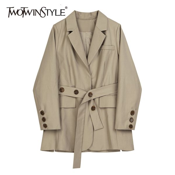 twotwinstyle elegant side split women's blazer notched long sleeve pocket high waist lace up coats female autumn new 2020, White;black
twotwinstyle elegant side split women's blazer notched long sleeve pocket high waist lace up coats female autumn new 2020, White;black