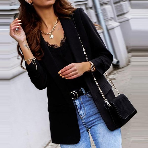 spring autumn slim fit women formal jackets office work suit open front notched ladies solid black coat fashion coats, White;black
spring autumn slim fit women formal jackets office work suit open front notched ladies solid black coat fashion coats, White;black