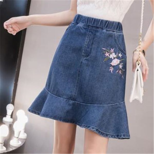 large denim size women's 200 jin denim skirt women's 2020 summer new flounced elastic high waist versatile skirt fashion, Black 
large denim size women's 200 jin denim skirt women's 2020 summer new flounced elastic high waist versatile skirt fashion, Black