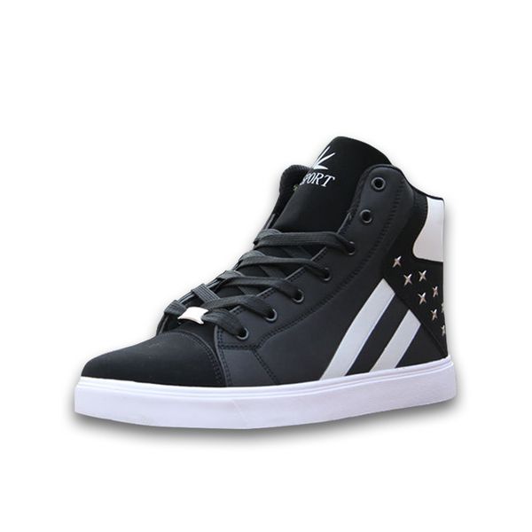 white high men casual snekaers star rivet skateboard shoes pu leather lace-up male classic flats fashion zapatos de hombre, Black
white high men casual snekaers star rivet skateboard shoes pu leather lace-up male classic flats fashion zapatos de hombre, Black