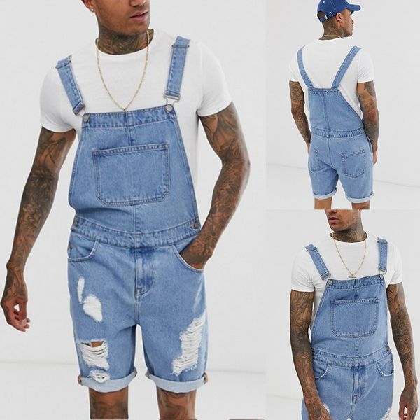 vintage men's ripped hole jeans jumpsuits shorts streetwear distressed denim bib overalls men suspender knee length pants 3xl, Blue
vintage men's ripped hole jeans jumpsuits shorts streetwear distressed denim bib overalls men suspender knee length pants 3xl, Blue