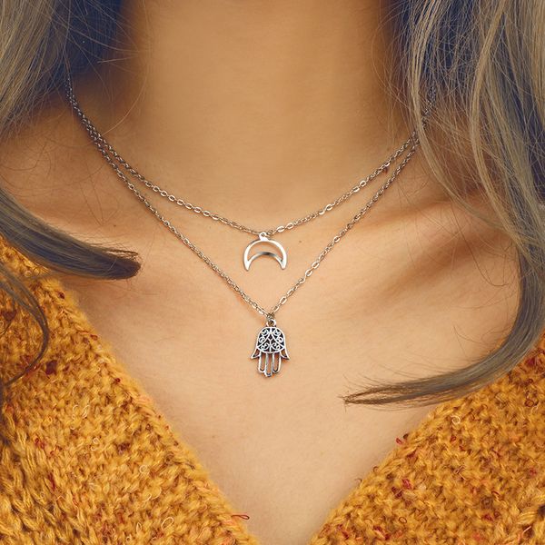 bohemian moon fatima hand pendant chokers necklaces multi layer silver color alloy necklace collar for women jewelry 4077
bohemian moon fatima hand pendant chokers necklaces multi layer silver color alloy necklace collar for women jewelry 4077