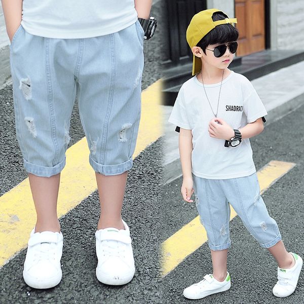 корейский стиль сплошной цвет 2019 летней одежды новых мальчиков разорвал джинсы детский капри средние и большие детские тонкие брюки, Blue
корейский стиль сплошной цвет 2019 летней одежды новых мальчиков разорвал джинсы детский капри средние и большие детские тонкие брюки, Blue