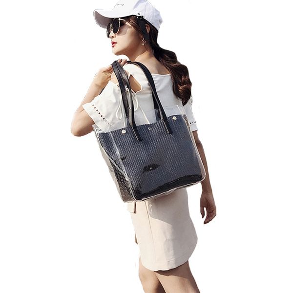 2pcs composite bags summer beach bags weave tote women straw ladies pvc shoulder handbags purses female
2pcs composite bags summer beach bags weave tote women straw ladies pvc shoulder handbags purses female