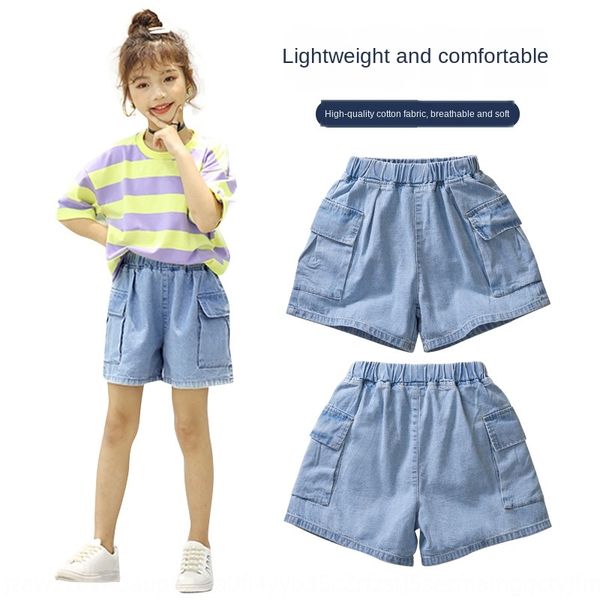 new fashion girl's five-point pants thin medium and large children's and shortsshorts loose all-match children's denim shorts, Blue
new fashion girl's five-point pants thin medium and large children's and shortsshorts loose all-match children's denim shorts, Blue