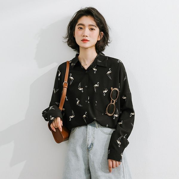 2020 autumn korean style ins elegant loose crane print casual long sleeve chiffon shirt women's shirt fashion, White
2020 autumn korean style ins elegant loose crane print casual long sleeve chiffon shirt women's shirt fashion, White