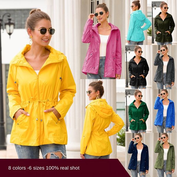 2020 autumn and winter new women's waterproof coat waist hooded outdoor mountaineering rainproof coat, Tan;black
2020 autumn and winter new women's waterproof coat waist hooded outdoor mountaineering rainproof coat, Tan;black