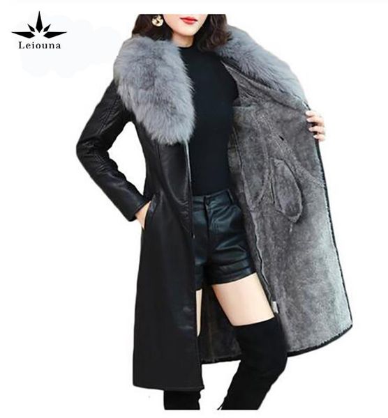 women's fur & faux thick warm collar slim long coat leather jacket high street femme fashion winter women turn-down, Black
women's fur & faux thick warm collar slim long coat leather jacket high street femme fashion winter women turn-down, Black