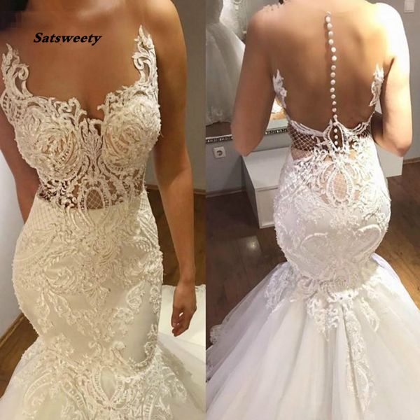 illusion mermaid wedding dress vintage arabic sheer neck lace long bridal gown plus size custom made, White
illusion mermaid wedding dress vintage arabic sheer neck lace long bridal gown plus size custom made, White
