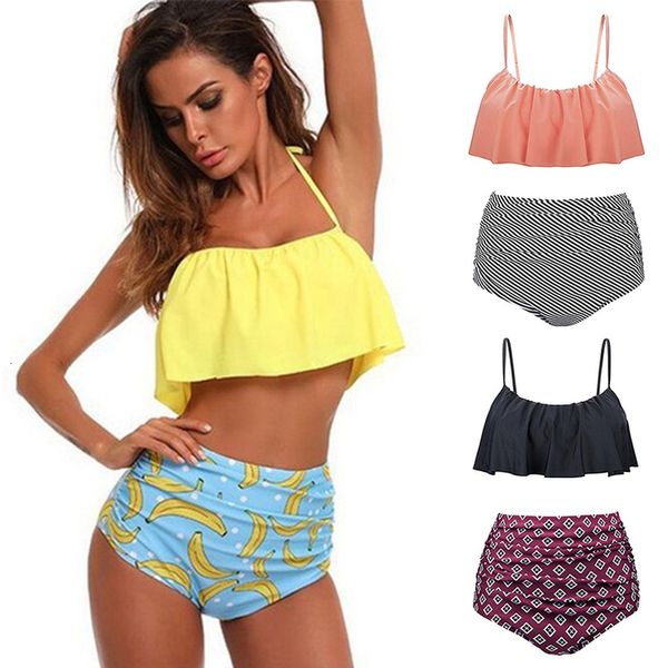 high waist swimsuit 2020 large bikinis women swimwear ruffle vintage bandeau striped bottom bikini set beach wear plus xxl, White;black
high waist swimsuit 2020 large bikinis women swimwear ruffle vintage bandeau striped bottom bikini set beach wear plus xxl, White;black