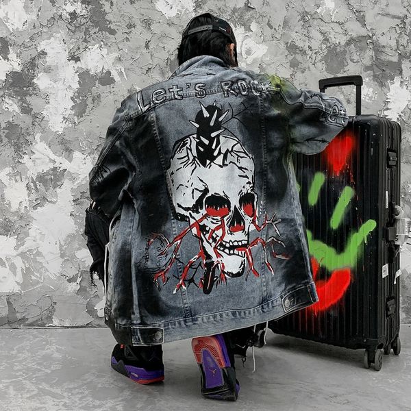 men's cartoon blue print denim jacket high street japanese retro cargo jeans coat hip hop streetwear ripped denim jacket coats, Black;brown
men's cartoon blue print denim jacket high street japanese retro cargo jeans coat hip hop streetwear ripped denim jacket coats, Black;brown