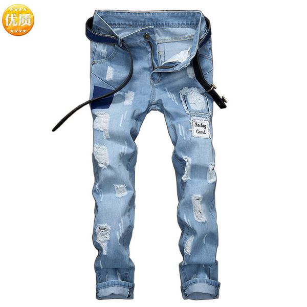 men's jeans summer light blue color men fashioin destroy wash ripped mid waist skinny stretch denim for pencil pants hip hop
men's jeans summer light blue color men fashioin destroy wash ripped mid waist skinny stretch denim for pencil pants hip hop