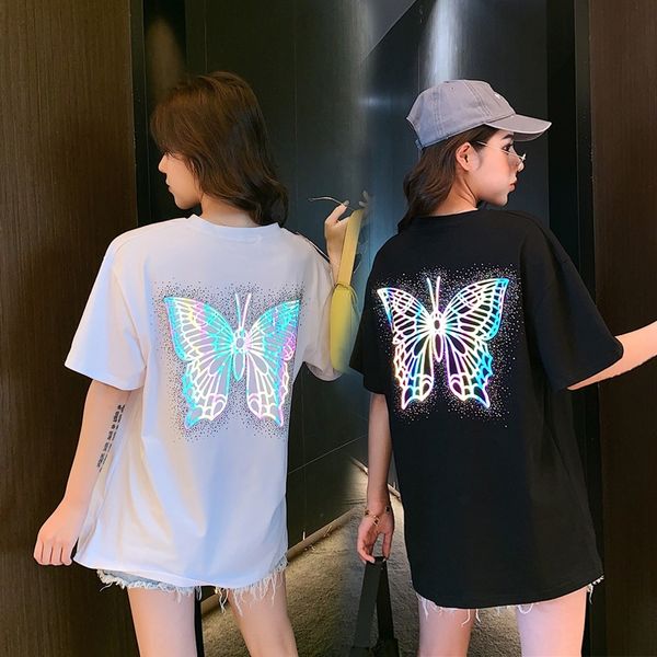 fluorescent online red t-shirt women's butterfly butterfly ins super loose short sleeve 2020 new summer clothing, White 
fluorescent online red t-shirt women's butterfly butterfly ins super loose short sleeve 2020 new summer clothing, White