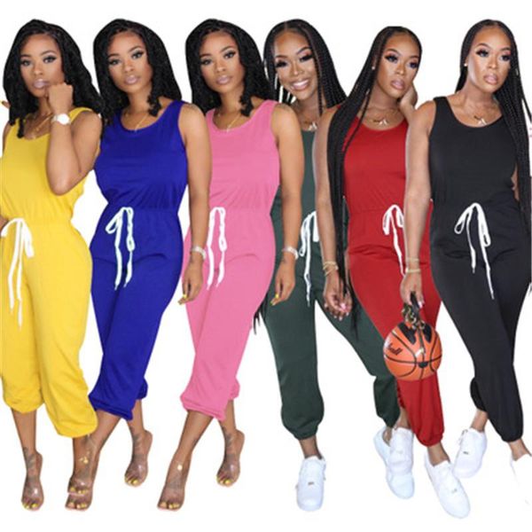 women sleeveless round neck rompers sell designer clothing fashion casual solid color sports jumpsuit slim drawstring jumpsuits, Black;white
women sleeveless round neck rompers sell designer clothing fashion casual solid color sports jumpsuit slim drawstring jumpsuits, Black;white