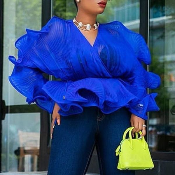 shirt blouse transparent pleated ruffles peplum v neck elastic waist see through bluas large size women's fashion fall t20032, White
shirt blouse transparent pleated ruffles peplum v neck elastic waist see through bluas large size women's fashion fall t20032, White
