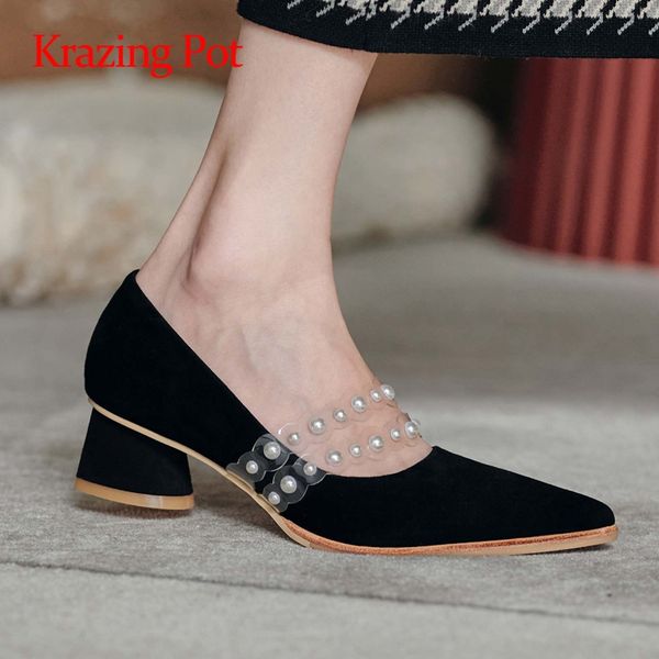krazing pot french romantic sheep suede pearl decorations ruffles pointed toe med strange heels slip on maiden women pumps l02, Black
krazing pot french romantic sheep suede pearl decorations ruffles pointed toe med strange heels slip on maiden women pumps l02, Black