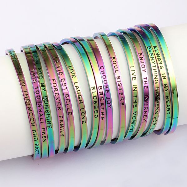 rainbow color women mantra bracelets stainless steel 316l bangle inspirational bracelet mantra words bangles for girl gift, Black
rainbow color women mantra bracelets stainless steel 316l bangle inspirational bracelet mantra words bangles for girl gift, Black