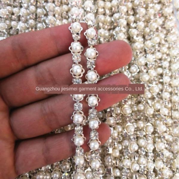 diamond flower holder diamond water accessories rhinestone pearl drill claw chain pearl hair accessories decorative code chain, Silver