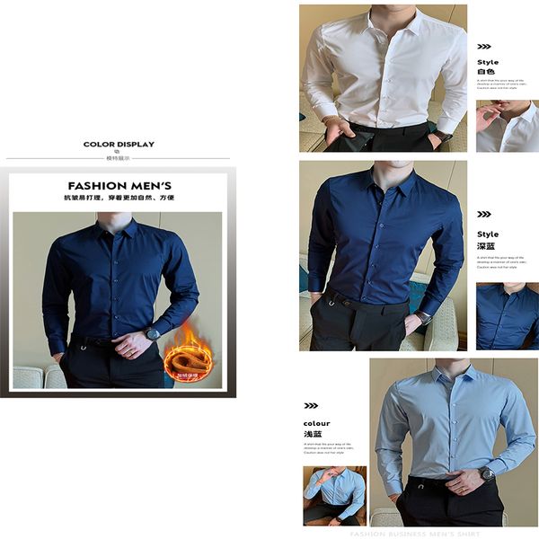 2020 velvet thermal cotton long-sleeved shirt solid color slim fit men's social casual business suit, White;black
2020 velvet thermal cotton long-sleeved shirt solid color slim fit men's social casual business suit, White;black