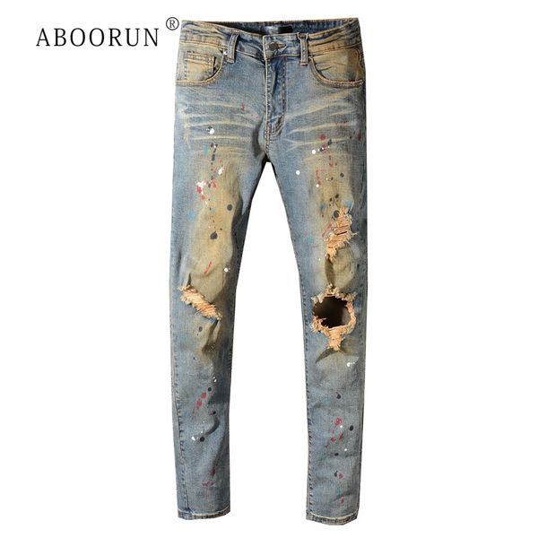 hi street men's distressed painted jeans skinny ripped hole jeans plus size 40 fashion brand for male, Blue
hi street men's distressed painted jeans skinny ripped hole jeans plus size 40 fashion brand for male, Blue