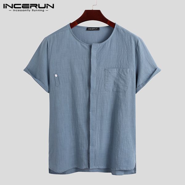 men's casual shirts incerun mens vintage camisa short sleeve round neck solid color cotton buttons blouse harajuku streetwear blusa plu, White;black
men's casual shirts incerun mens vintage camisa short sleeve round neck solid color cotton buttons blouse harajuku streetwear blusa plu, White;black