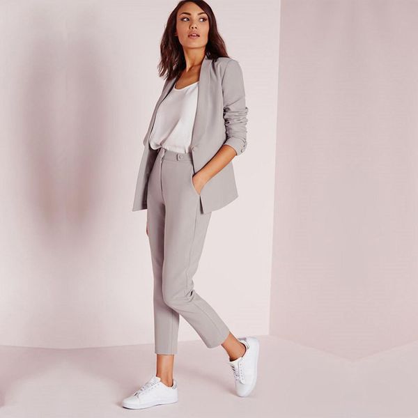 women's two piece pants light gray womens business suits female office uniform ladies trouser formal tuxedo 2 wedding, White
women's two piece pants light gray womens business suits female office uniform ladies trouser formal tuxedo 2 wedding, White