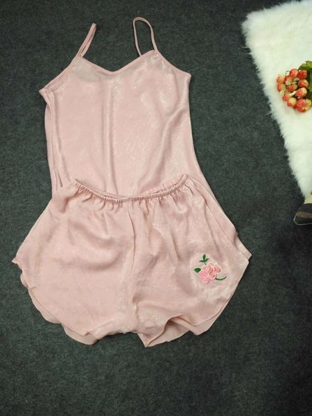 new embroidered rose women's summer korean style pants set sling pajamas suspenders shorts suit silk pajamas, Blue;red
new embroidered rose women's summer korean style pants set sling pajamas suspenders shorts suit silk pajamas, Blue;red