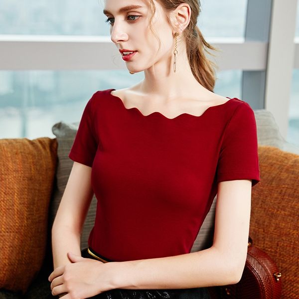 women's coat t-shirt slim t-shirt 2020 off-the-shoulder short sleeve niche design french elegant wavy shoulder for women, White
women's coat t-shirt slim t-shirt 2020 off-the-shoulder short sleeve niche design french elegant wavy shoulder for women, White