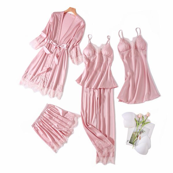 women satin nightwear lace intimate lingerie kimono bathrobe gown home clothing casual wedding robe set 5pcs sleep set, Black;red
women satin nightwear lace intimate lingerie kimono bathrobe gown home clothing casual wedding robe set 5pcs sleep set, Black;red