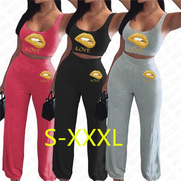 women two pieces outfits designer lip letters print vest sleeveless t shirt crop loose pants tracksuit casual sports suit s-3xl d72701, White
women two pieces outfits designer lip letters print vest sleeveless t shirt crop loose pants tracksuit casual sports suit s-3xl d72701, White
