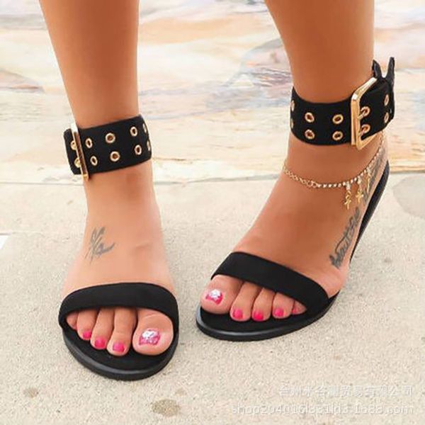 cross border popular spring and summer large casual flat shoes women's straight buckle sandals, Black
cross border popular spring and summer large casual flat shoes women's straight buckle sandals, Black
