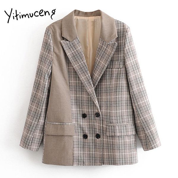 women's suits & blazers yitimuceng office lady blazer 2021 patchwork double breasted fashion elegant plaid casual jacket women, White;black
women's suits & blazers yitimuceng office lady blazer 2021 patchwork double breasted fashion elegant plaid casual jacket women, White;black