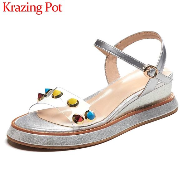 krazing pot peep toe high heels wedges rivet decorations waterproof beauty lady buckle strap fashion summer sandals women l5f0, Black
krazing pot peep toe high heels wedges rivet decorations waterproof beauty lady buckle strap fashion summer sandals women l5f0, Black