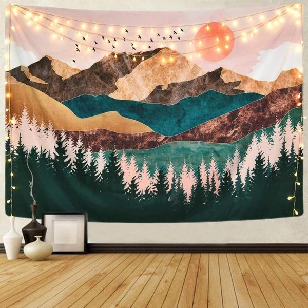 forest sun and mountain tapestry wall hanging home dorm backdrop decor art tapestry wallcarpet hippie cloth