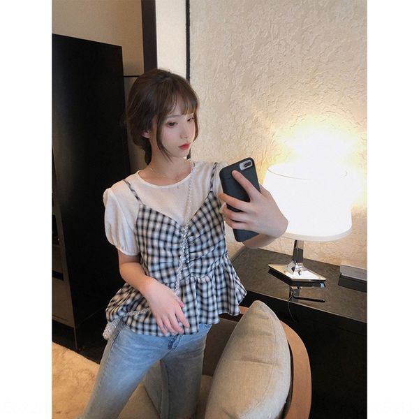 fake two-piece stitching sling plaid tyle hipster waist-closed short sleeve chiffon shirt for women sling shirtshirtsummer, White
fake two-piece stitching sling plaid tyle hipster waist-closed short sleeve chiffon shirt for women sling shirtshirtsummer, White