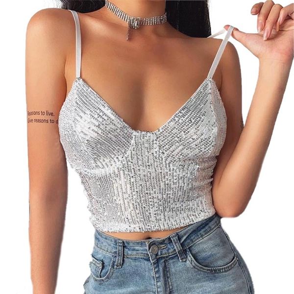 new fashion women sequined vest sling suspenders solid color deep v-neck tanks lady high waist summer casual camis top, White
new fashion women sequined vest sling suspenders solid color deep v-neck tanks lady high waist summer casual camis top, White